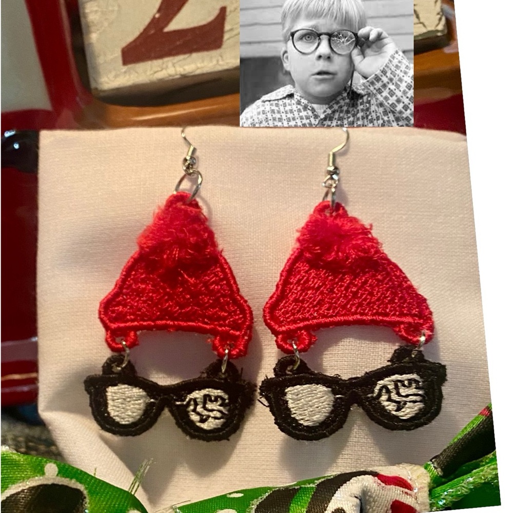 ALFIE.  Christmas Alfie Free Standing Lace Embroidered Earrings.